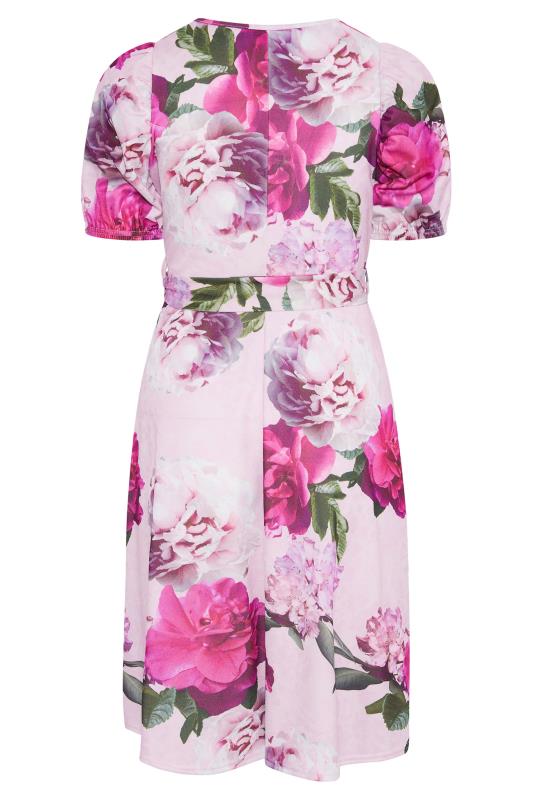 YOURS LONDON Curve Pink Floral Puff Sleeve Dress 7