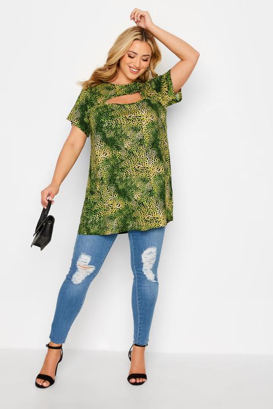 Curve Green Animal Print Cut Out Top 2