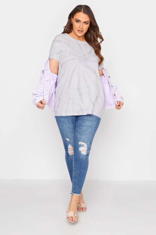 YOURS FOR GOOD Plus Size Lilac Spiral Tie Dye T-Shirt | Yours Clothing 2