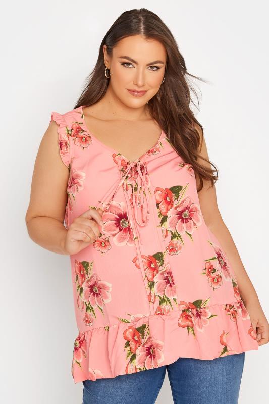 Plus Size Pink Floral Pintuck Frill Top | Yours Clothing 4