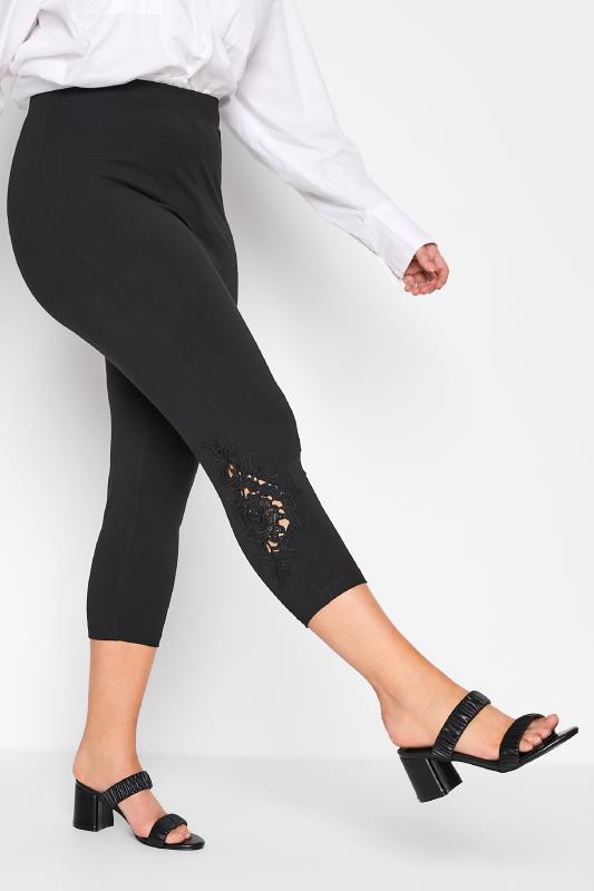 Plus Size  Curve Black Lace Cropped Leggings