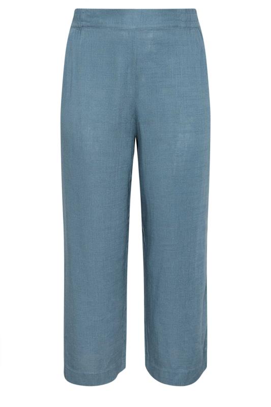 YOURS Plus Size Blue Pull On Wide Leg Linen Trousers | Yours Clothing 5