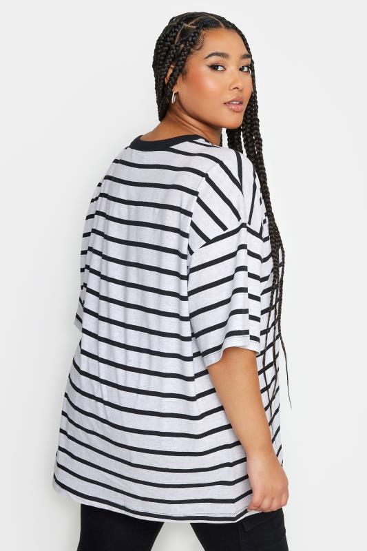YOURS Plus Size Light Grey Stripe Oversized Boxy T-Shirt | Yours Clothing 3