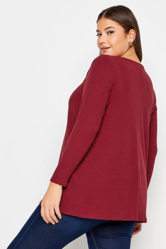 YOURS Plus Size Red Long Sleeve Ribbed Swing Top | Yours Clothing 3
