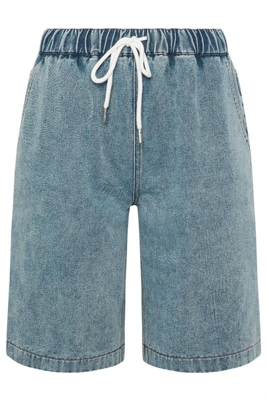 LTS Tall Women's Light Blue Acid Wash Pull On Denim Cotton Jorts | Long Tall Sally 5