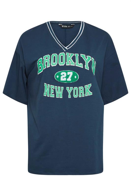 YOURS Plus Size Navy Blue 'Brooklyn New York' Slogan T-Shirt | Yours Clothing 6