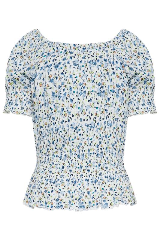 LTS Tall Women's White & Blue Floral Crinkle Bardot Top | Long Tall Sally 7