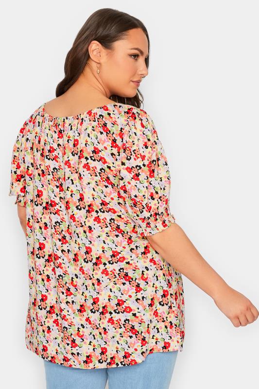 YOURS Curve Plus Size White & Red Floral Gypsy Top | Yours Clothing  3