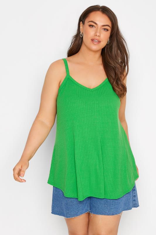LIMITED COLLECTION Curve Apple Green Ribbed Swing Cami Top 1