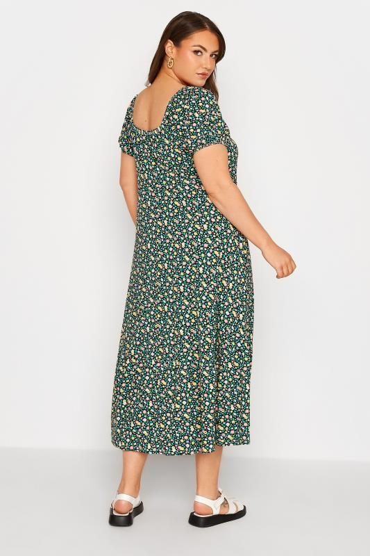 Curve Black & Green Floral Ruched Midaxi Dress 2