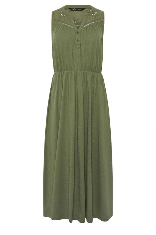 M&Co Petite Khaki Green Broderie Sleeveless Cotton Midi Dress | M&Co 5