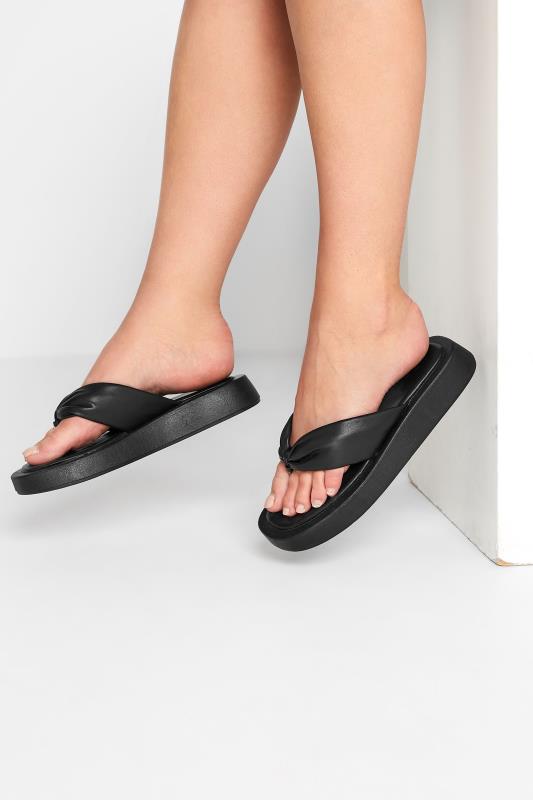 LIMITED COLLECTION Black Flatform Sandals In Wide E Fit | Yours Clothing 1