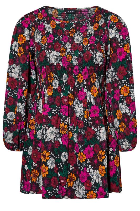 Plus Size Black Floral Print Shirred Top | Yours Clothing 5