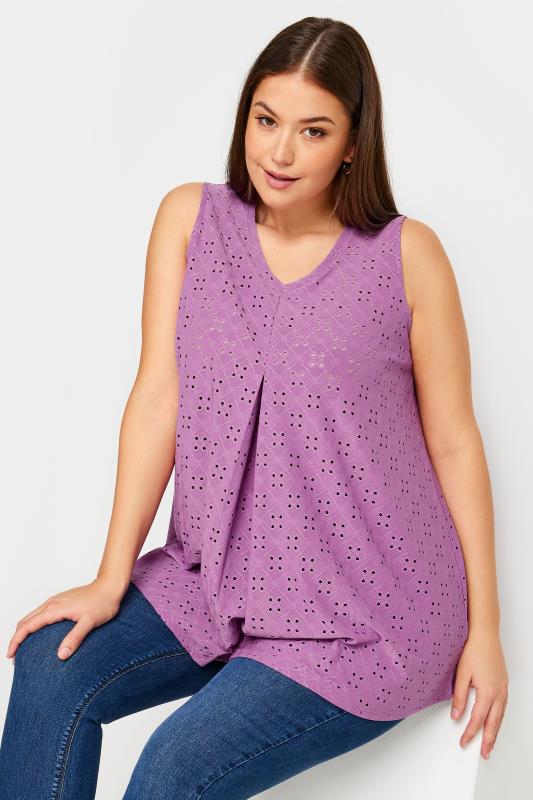  YOURS Curve Purple Broderie Anglaise Swing Vest Top