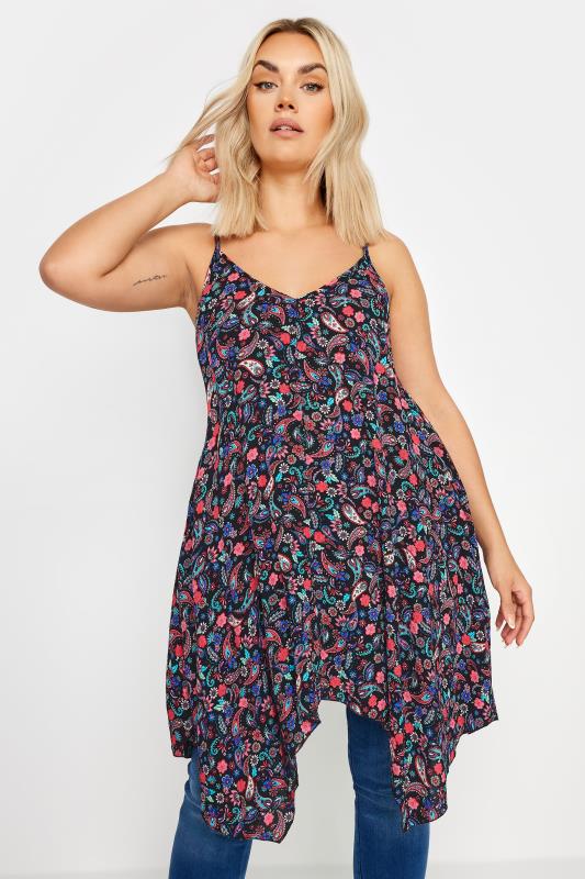 YOURS Plus Size Black Rainbow Paisley Print Cami | Yours Clothing 1