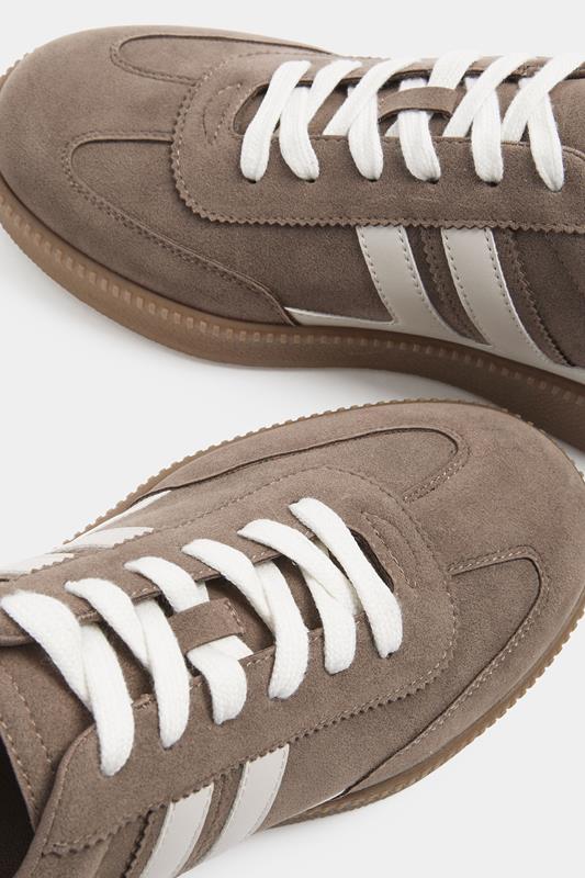 Brown Faux Suede Side Stripe Trainers In Wide E Fit | Yours Clothing 5