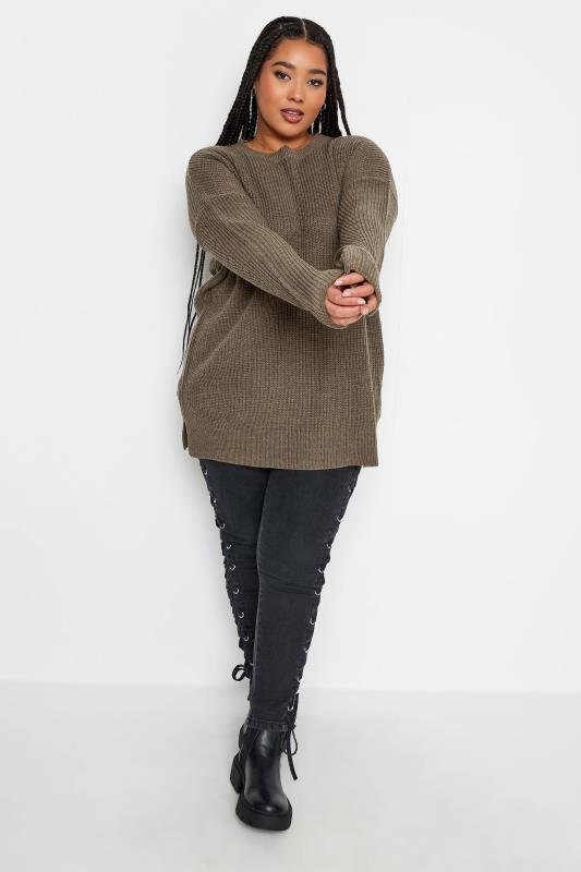 YOURS Plus Size Brown Ribbed Knit Jumper | Yours Clothing 3