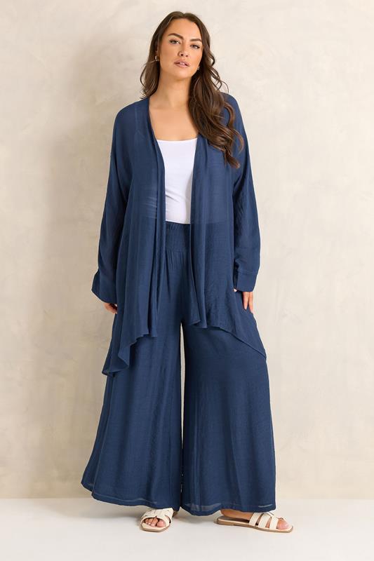 EVANS Plus Size Navy Blue Wide Leg Trouser | Evans 2