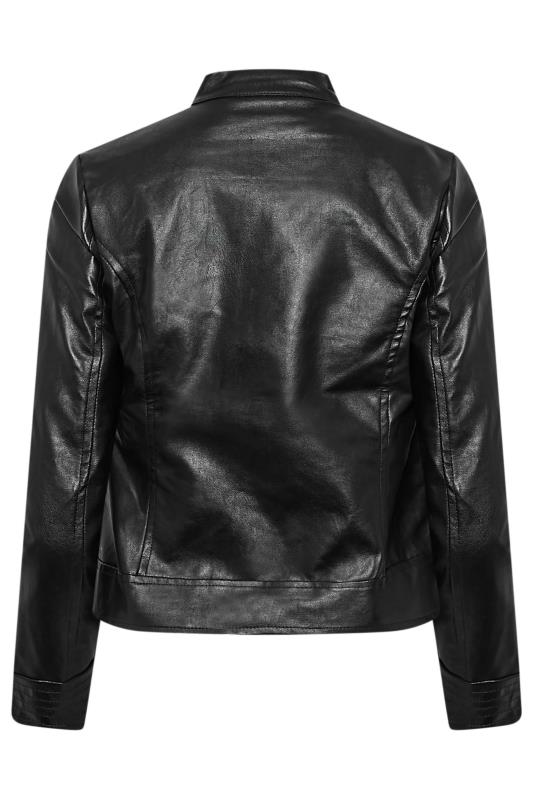 Petite Black Collarless Faux Leather Jacket | PixieGirl 7