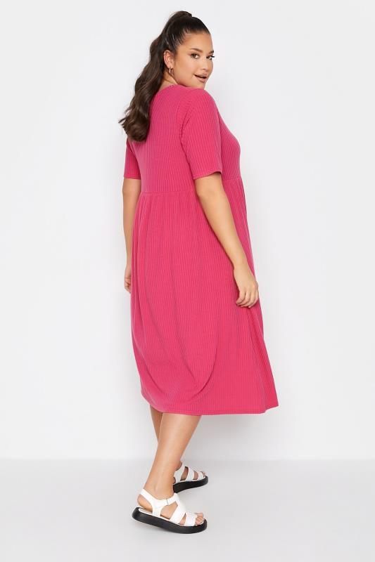 LIMITED COLLECTION Plus Size Hot Pink Ribbed Peplum Midi Dress | Yours Clothing  3