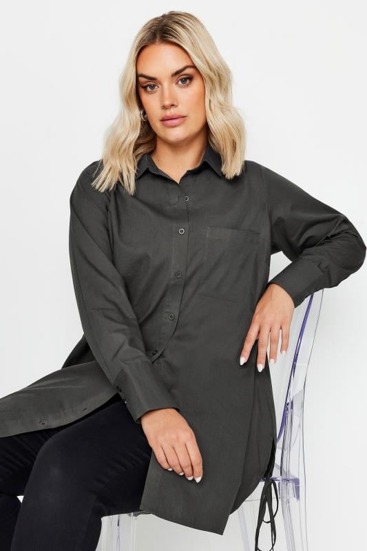 YOURS Plus Size Charcoal Grey Tie Detail Shirt | Yours Clothing  2