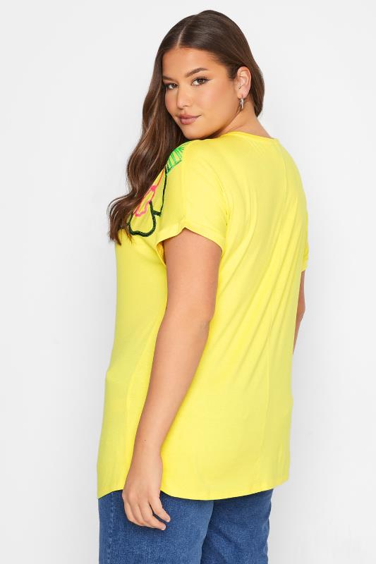 Curve Yellow Floral Sequin Embellished T-Shirt 4