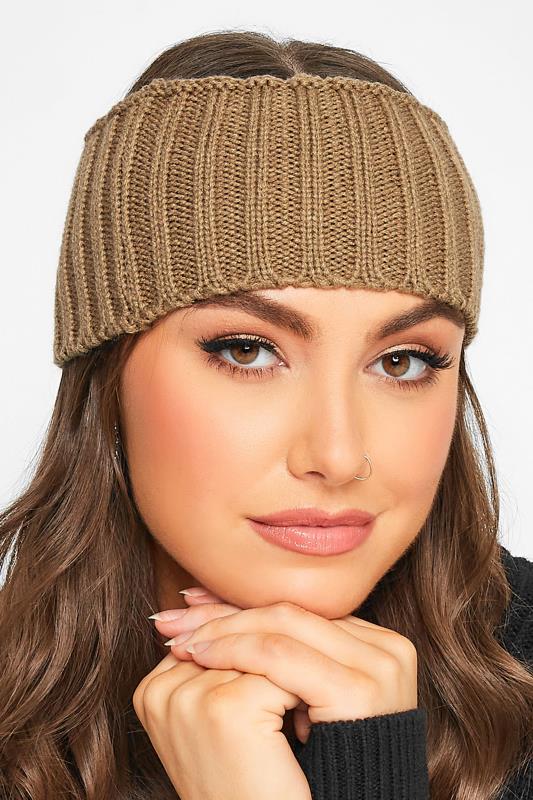 Brown Ribbed Knitted Headband | Yours Clothing 1