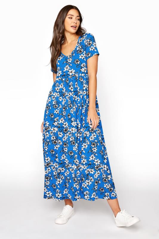 LTS Tall Blue Floral Print Midi Dress 1