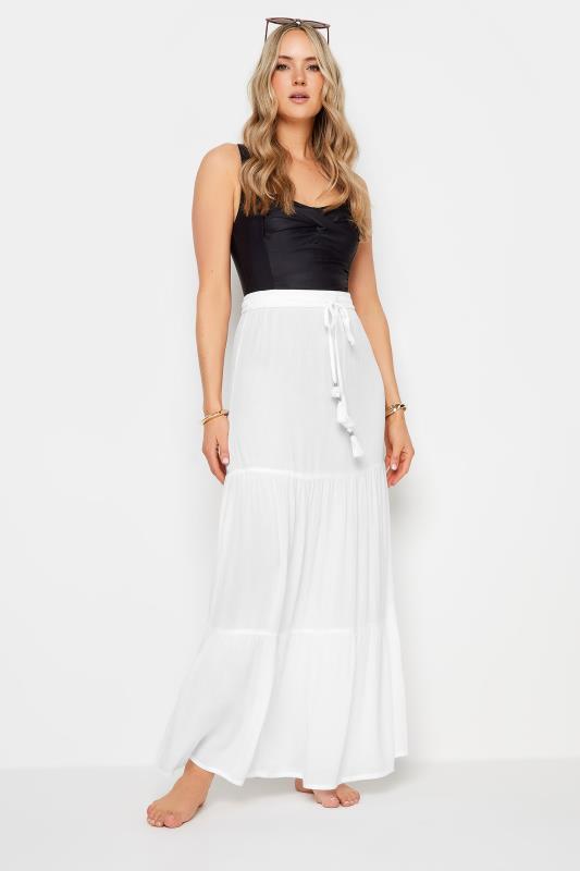  Grande Taille LTS Tall White Textured Tie Waist Maxi Skirt
