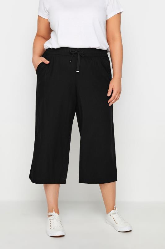 Plus Size  Avenue Navy Cropped Wide Leg Trousers