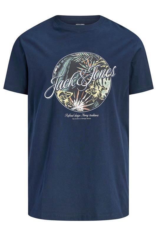 JACK & JONES Big & Tall Navy Blue Shape Print T-Shirt | BadRhino 2