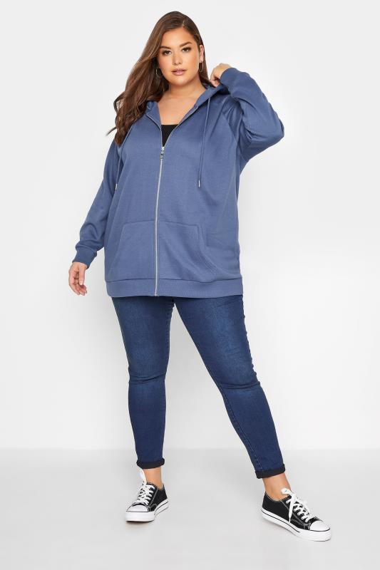 Plus Size Navy Blue Zip Hoodie | Yours Clothing  2