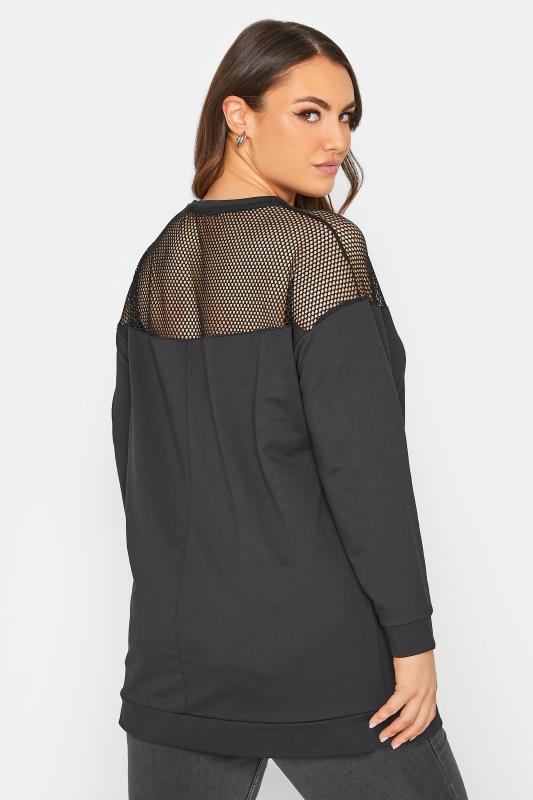 Plus Size Black Mesh Panel Sweatshirt | Yours Clothing  3