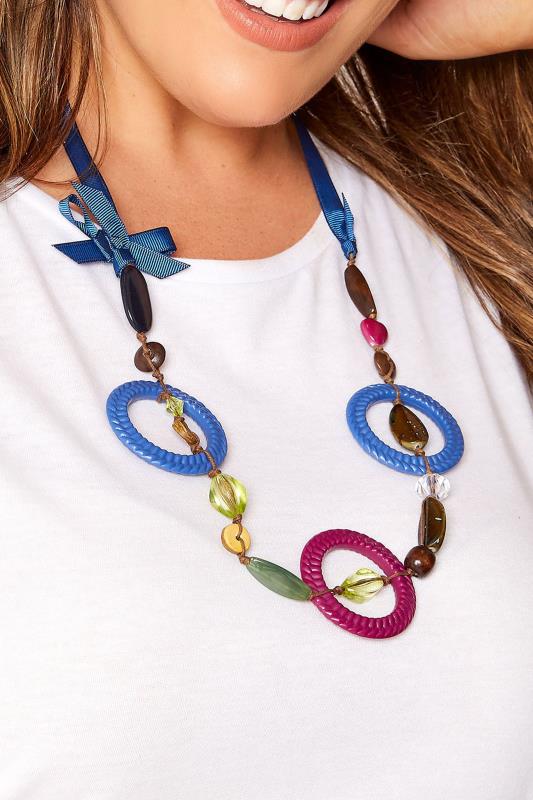 Plus Size  Yours Blue Circle Bead Necklace