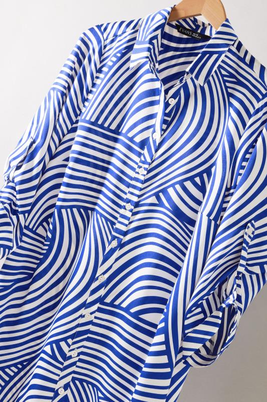 EVANS Plus Size Blue Abstract Print Tab Sleeve Shirt | Evans 7