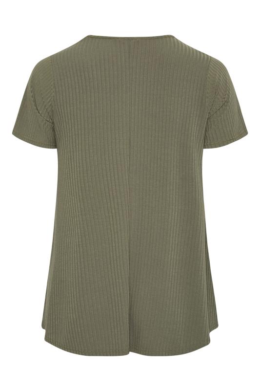 LIMITED COLLECTION Curve Khaki Green Ribbed Swing Top_BK.jpg