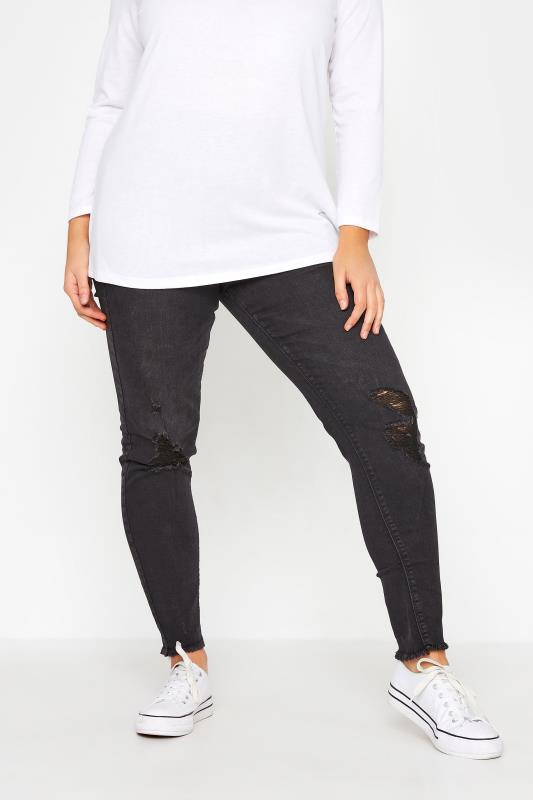  Grande Taille YOURS FOR GOOD Curve Black Stretch Ripped Knee JENNY Jeggings