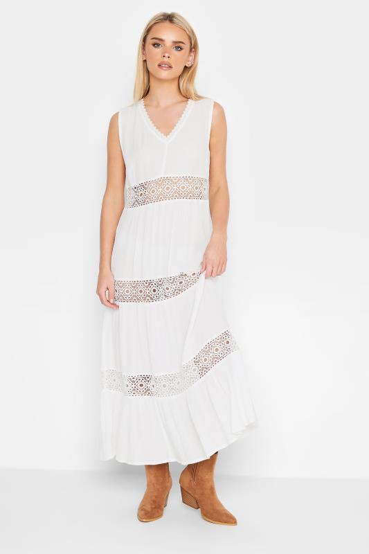 Petite White Crochet Trim Maxi Dress | PixieGirl 2