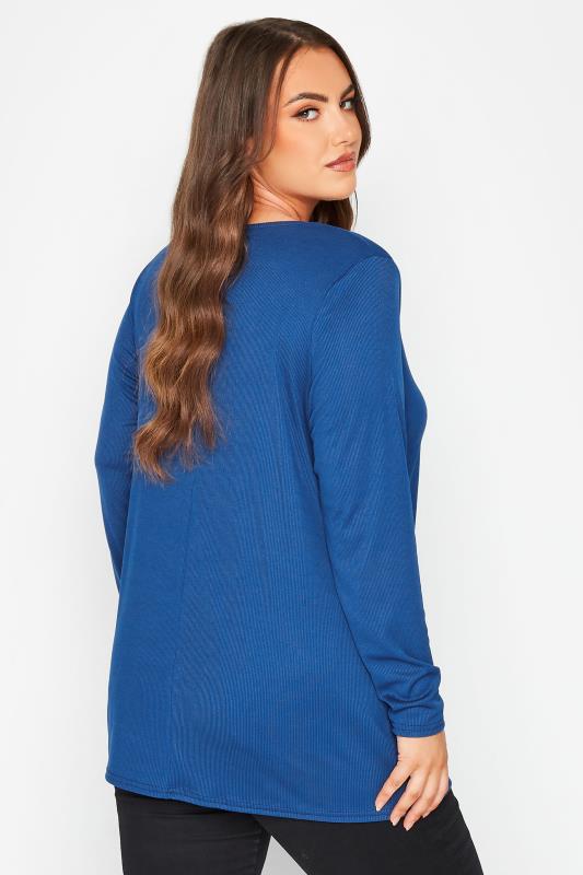 LIMITED COLLECTION Plus Size Blue Long Sleeve Seam Detail Top | Yours Clothing 3