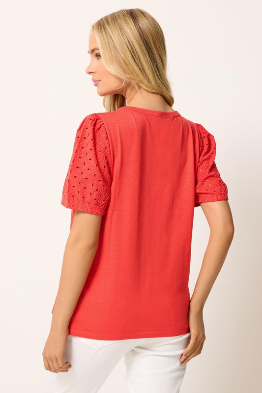 M&Co Orange Broderie Cotton Puff Sleeve Top | M&Co 2