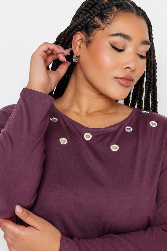 YOURS Plus Size Purple Eyelet Detail Oversized Long Sleeve T-Shirt | Yours Clothing 4