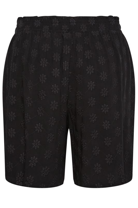 YOURS Plus Size Black Broderie Anglaise Shorts | Yours Clothing 6
