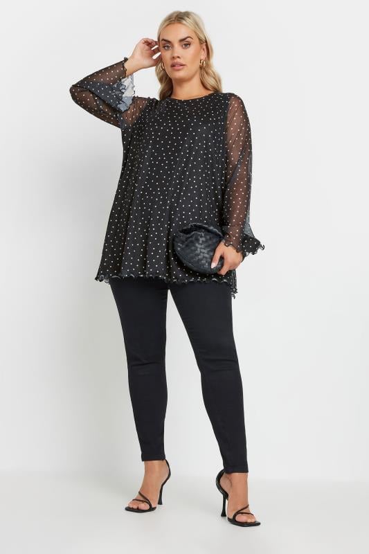 YOURS Plus Size Black Polka Dot Mesh Top | Yours Clothing 2