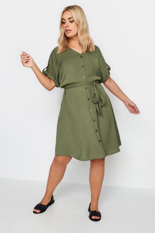 YOURS Curve Plus Size Khaki Green Utility Dress | Yours Clothing  2