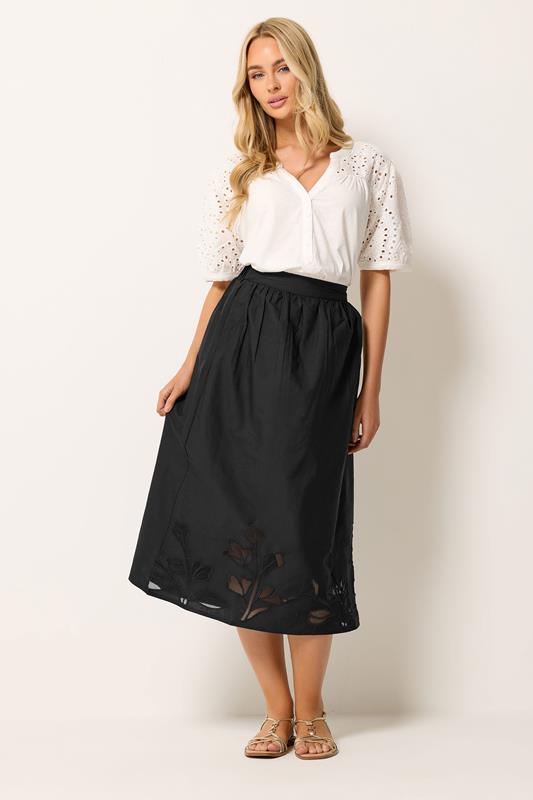 M&Co Black Floral Cutwork Detail Cotton Midi Skirt | M&Co 4