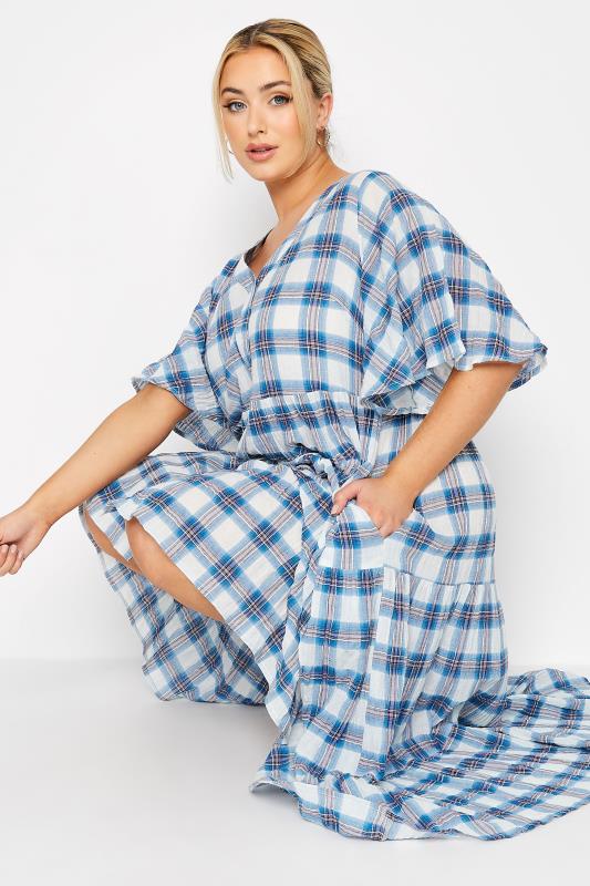 LIMITED COLLECTION Curve Blue Check Tiered Smock Dress 4
