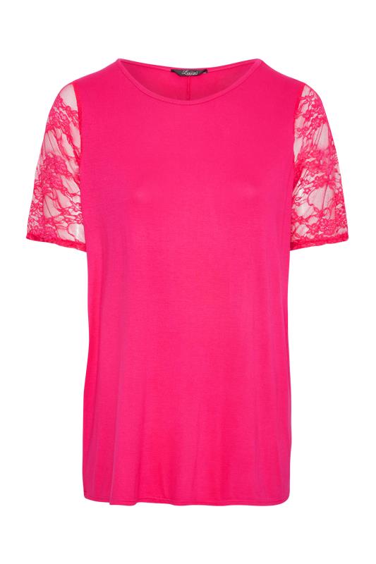 LIMITED COLLECTION Curve Hot Pink Lace Sleeve T-Shirt_X.jpg