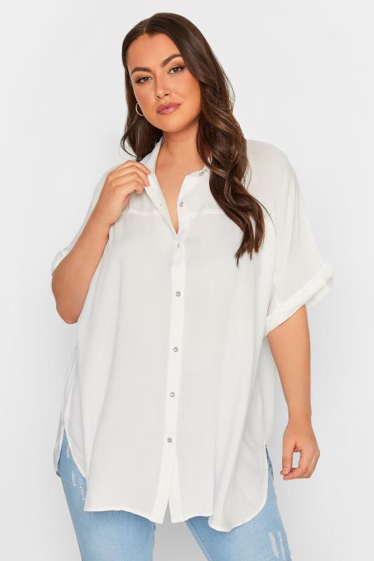 YOURS Curve Plus Size White Short Sleeve Top | Yours Clothing  1