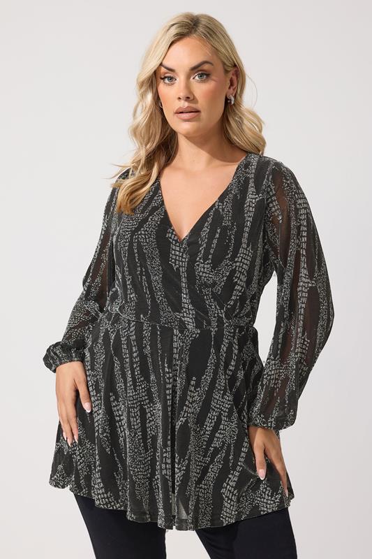 plus size dress tops SCOMCHIC Blouses for Women Summer Chiffon 3/4 Sleeve Tunic Dressy Scoop Neck Casual Loose Flowy Shirts Black at Amazon Women's Clothing store 5 Model is wearing 1x Chiffon Plus-Size Tops for Women