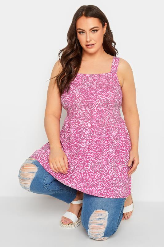 YOURS Plus Size Curve Pink Animal Print Crinkle Vest Top | Yours Clothing  4